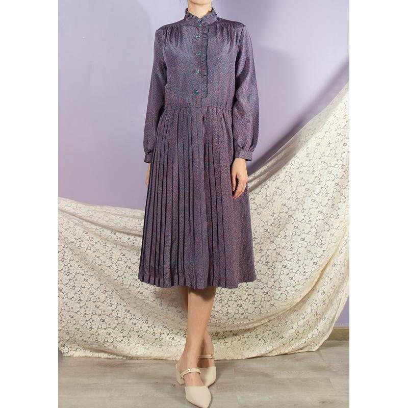 Vintage Japanese Abstract Pattern Ruffle Collar Pleated Long Sleeve Dress(MT1608-136)