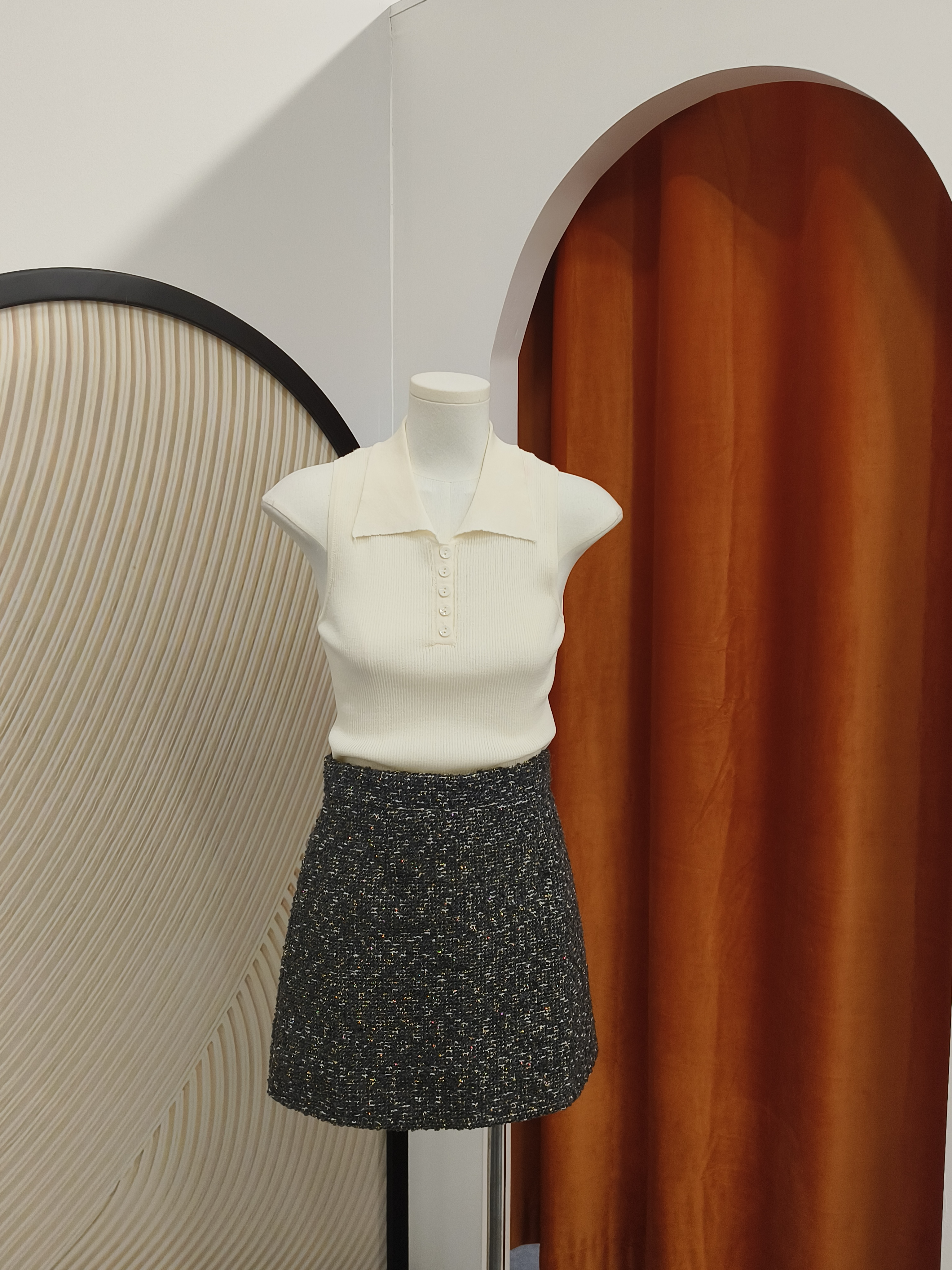 金丝毛呢短裙 Gold Tinsel Tweed Skirt