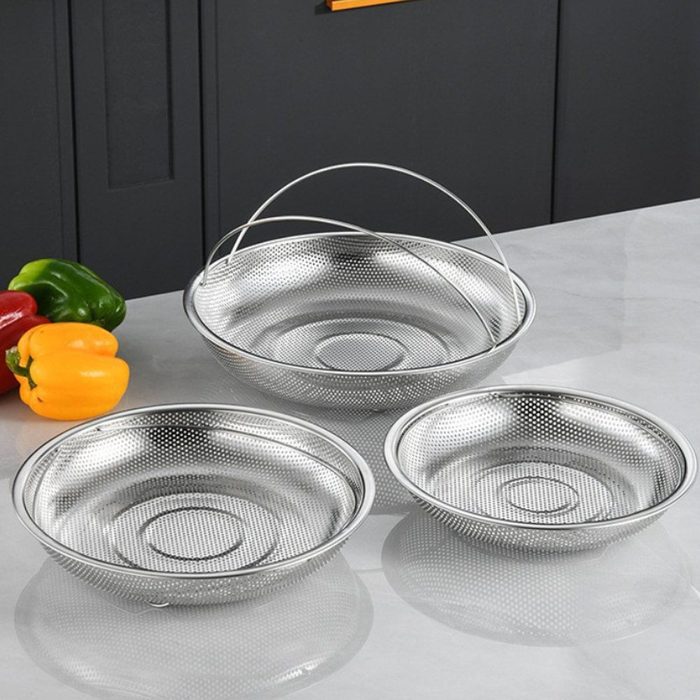 不鏽鋼手提蒸籠 廚房瀝水籃 雞蛋蒸架 洗菜籃 22.5cm［平行進口］ HK2753