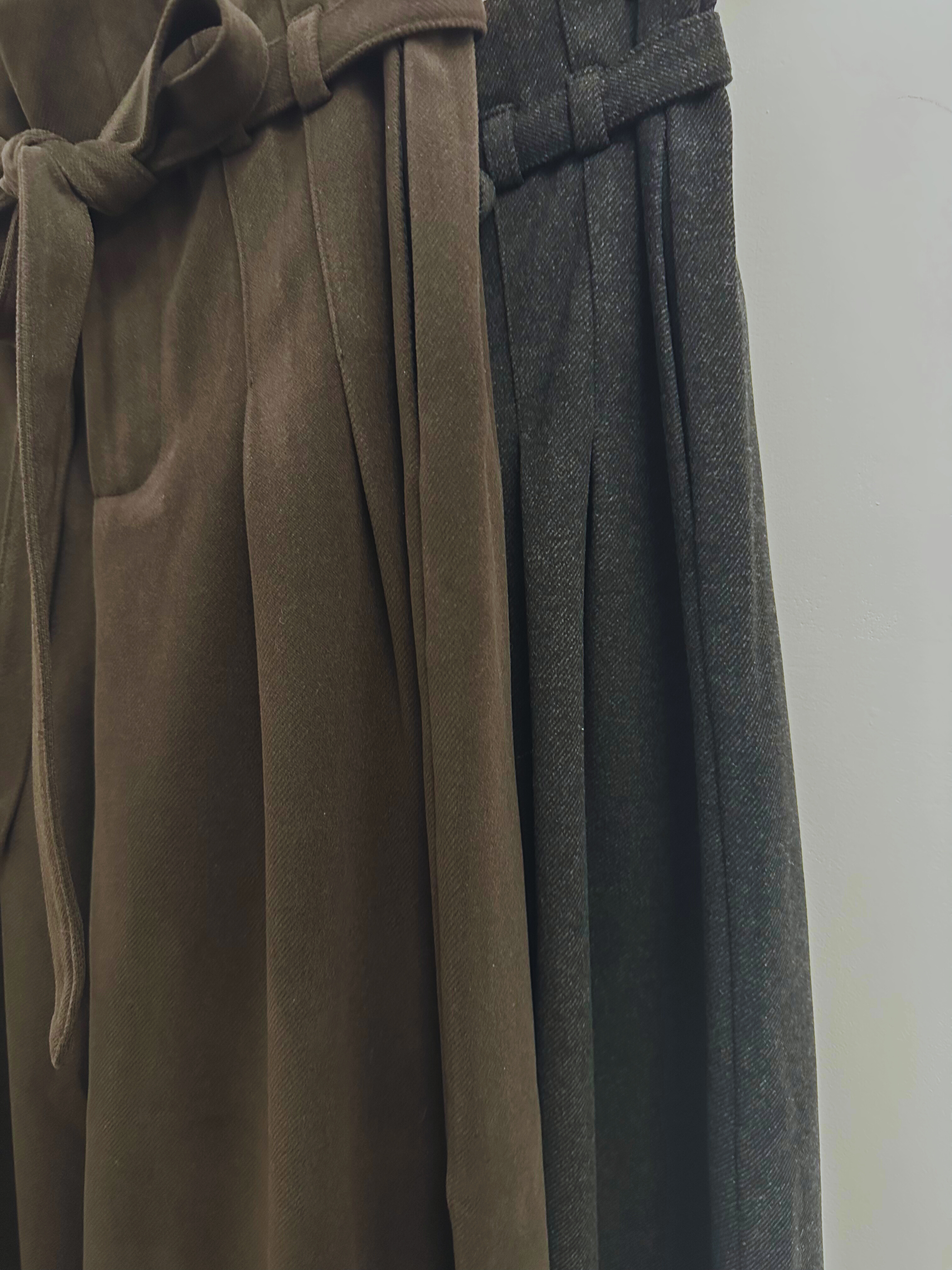 高腰綁帶百褶寬褲