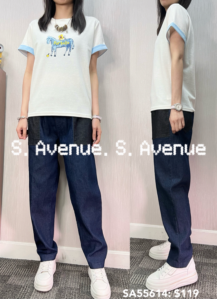 SA55614: 短袖撞色邊馬仔圖案tee