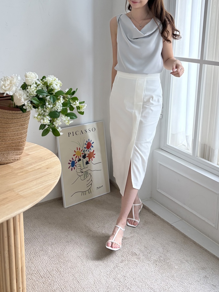 Front Slit Pencil Skirt (White)