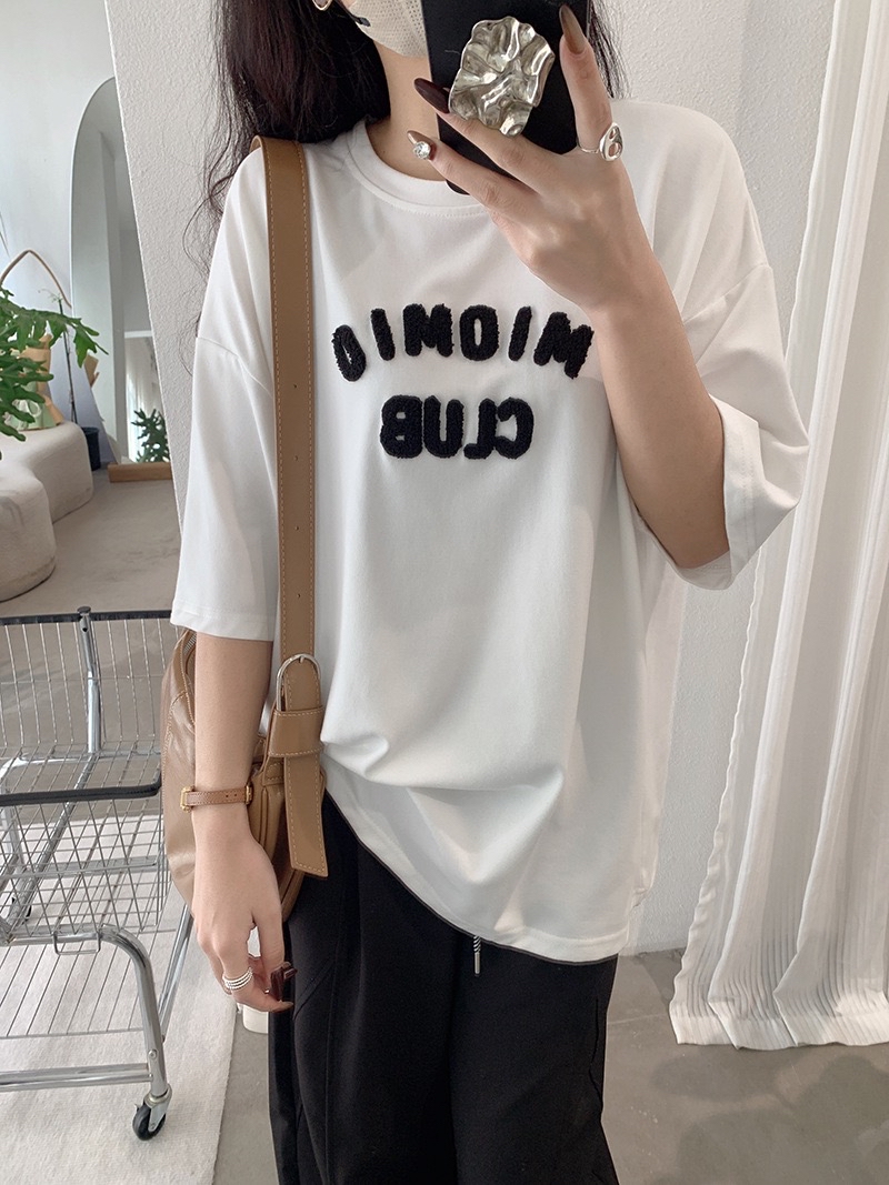 宽松大版立体字母毛巾刺绣Tee