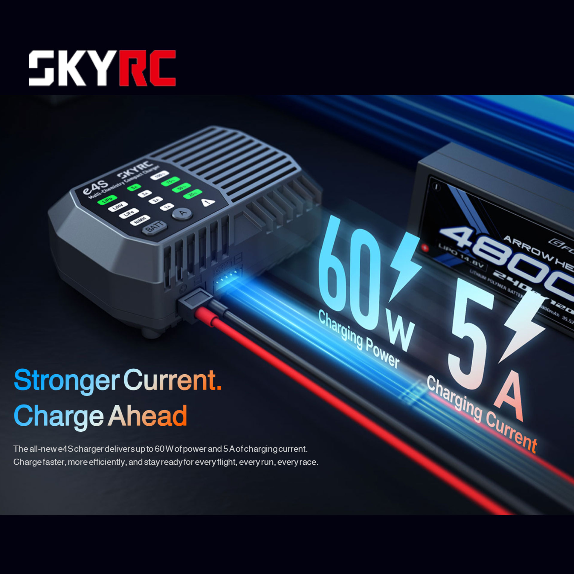 全新 SKYRC s4S 鋰電池和鎳氫電池通用充電器 | 簡單設定易用 | 可充 LiHv / LiPo / LiFe / Lilon / NiMH / NiCd | 英規8字電源線輸入 | 60W輸出