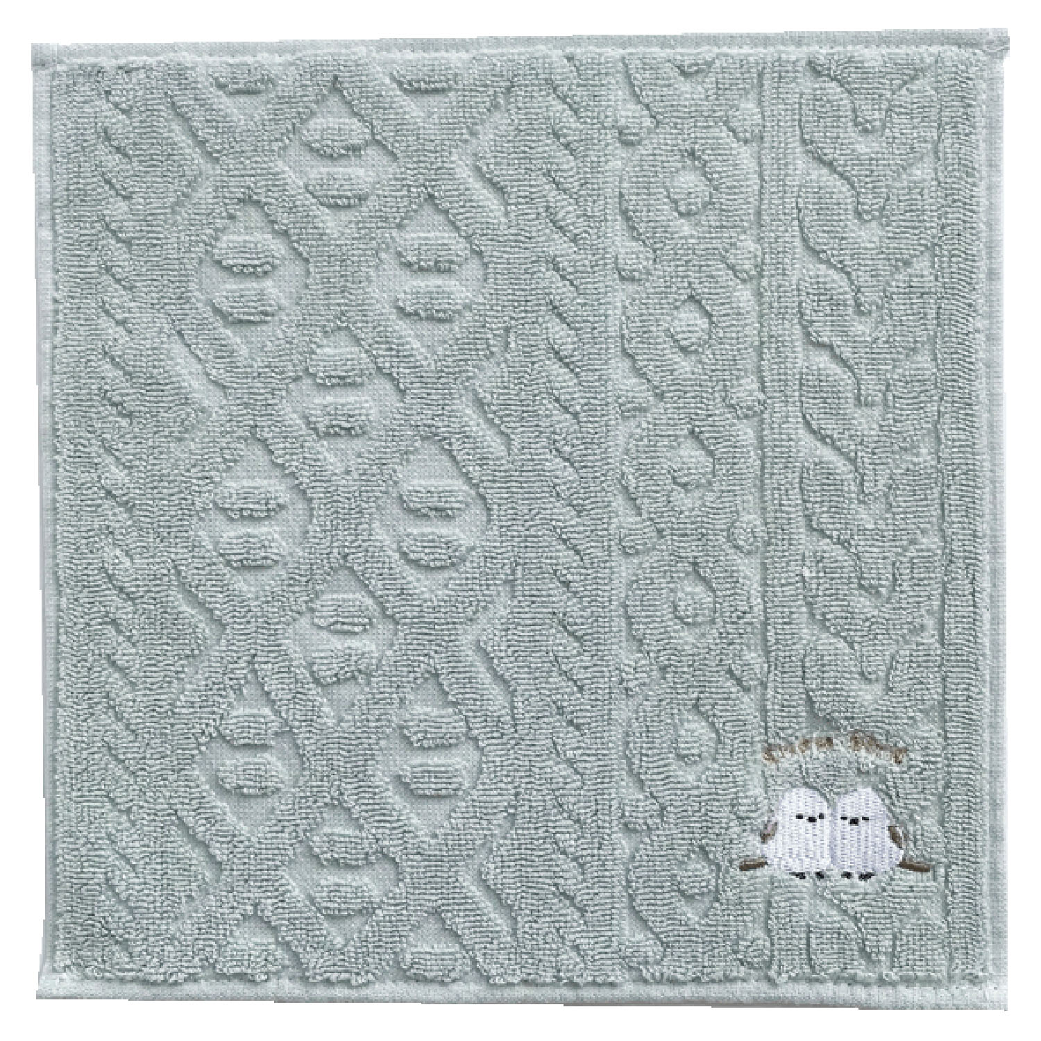 刺繡方形毛巾 (灰綠色長尾山雀款)