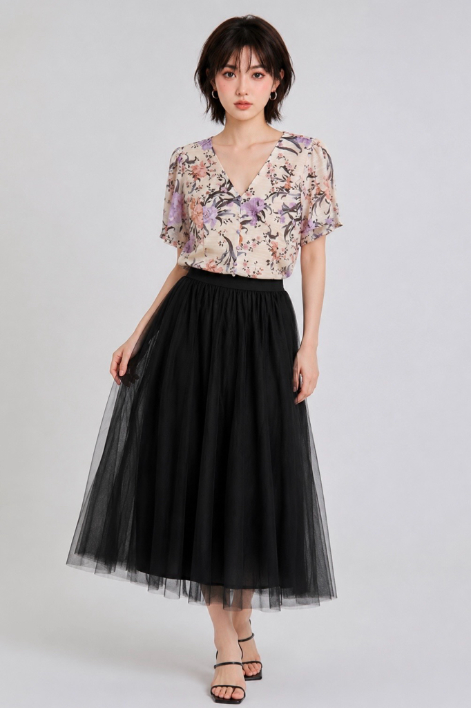 931 Ethereal Tulle Midi Skirt