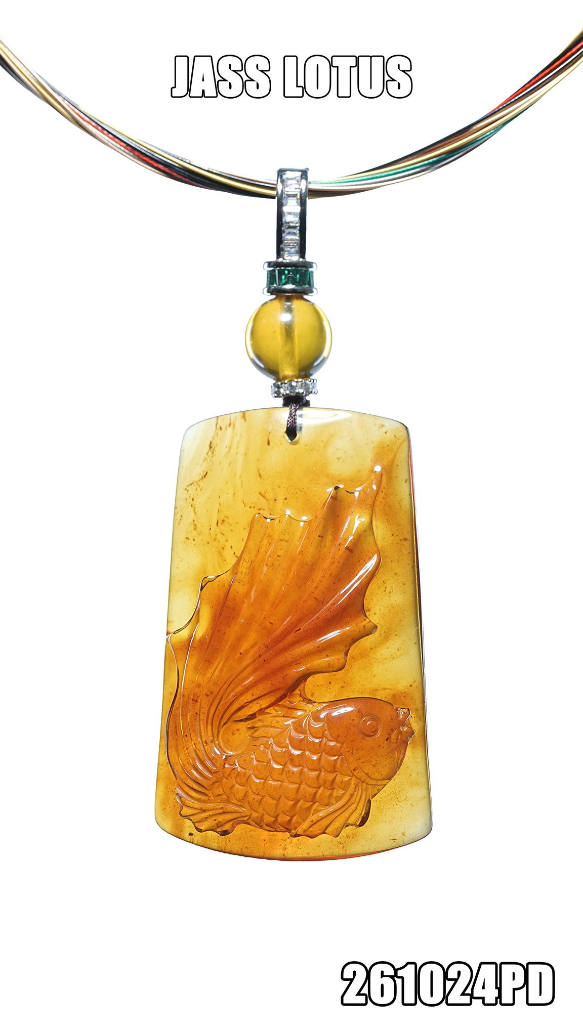 緬甸天然琥珀金棕紅蜜珀「年年有餘」無事牌吊墜