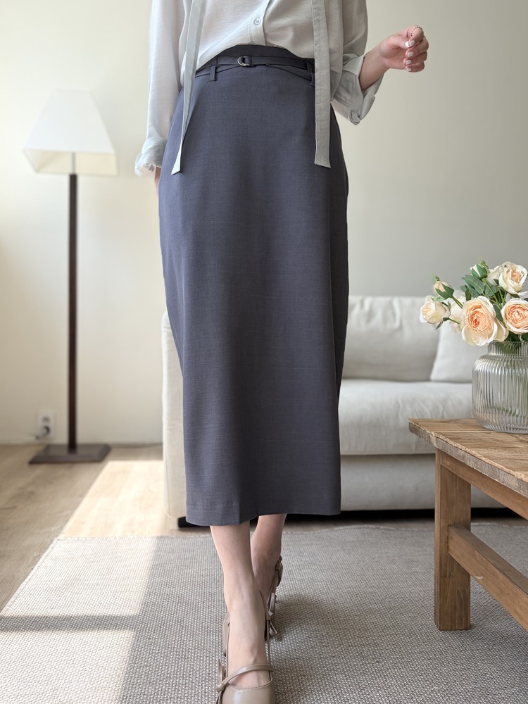 Colette Layered Belted Skirt (Charcoal)