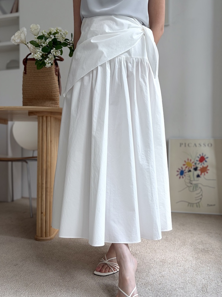 Wrap-Waist Flare Skirt (White)