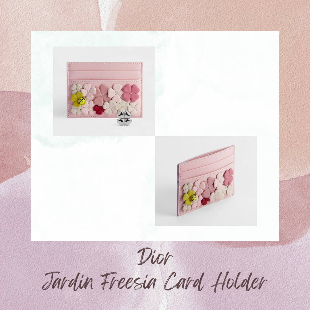 限定 Dior Jardin Freesia Card Holder Clover Allover Embroidery Lambskin with Clover Charm (S2400PUWS_M19I)