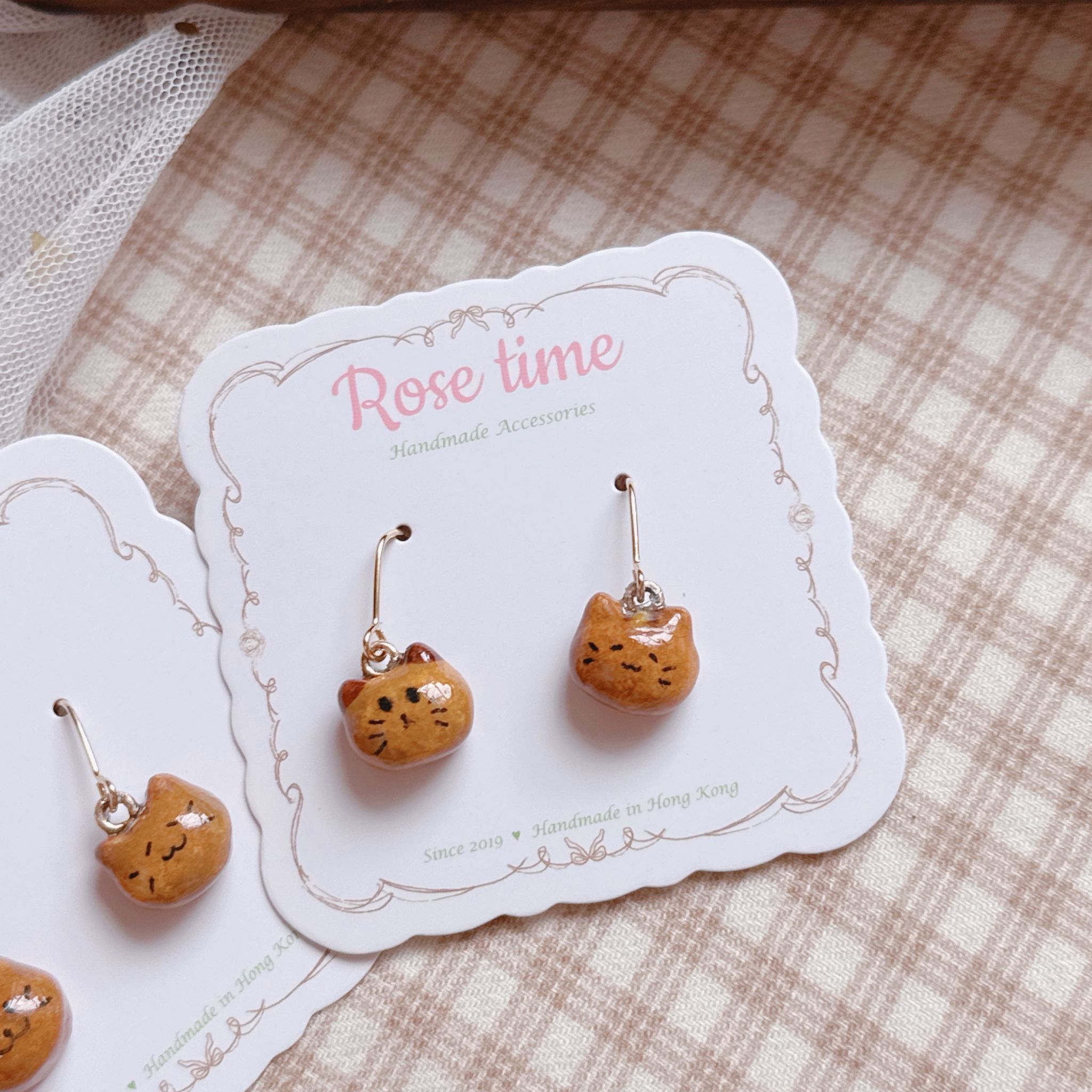 手繪迷你貓貓小饅頭耳環