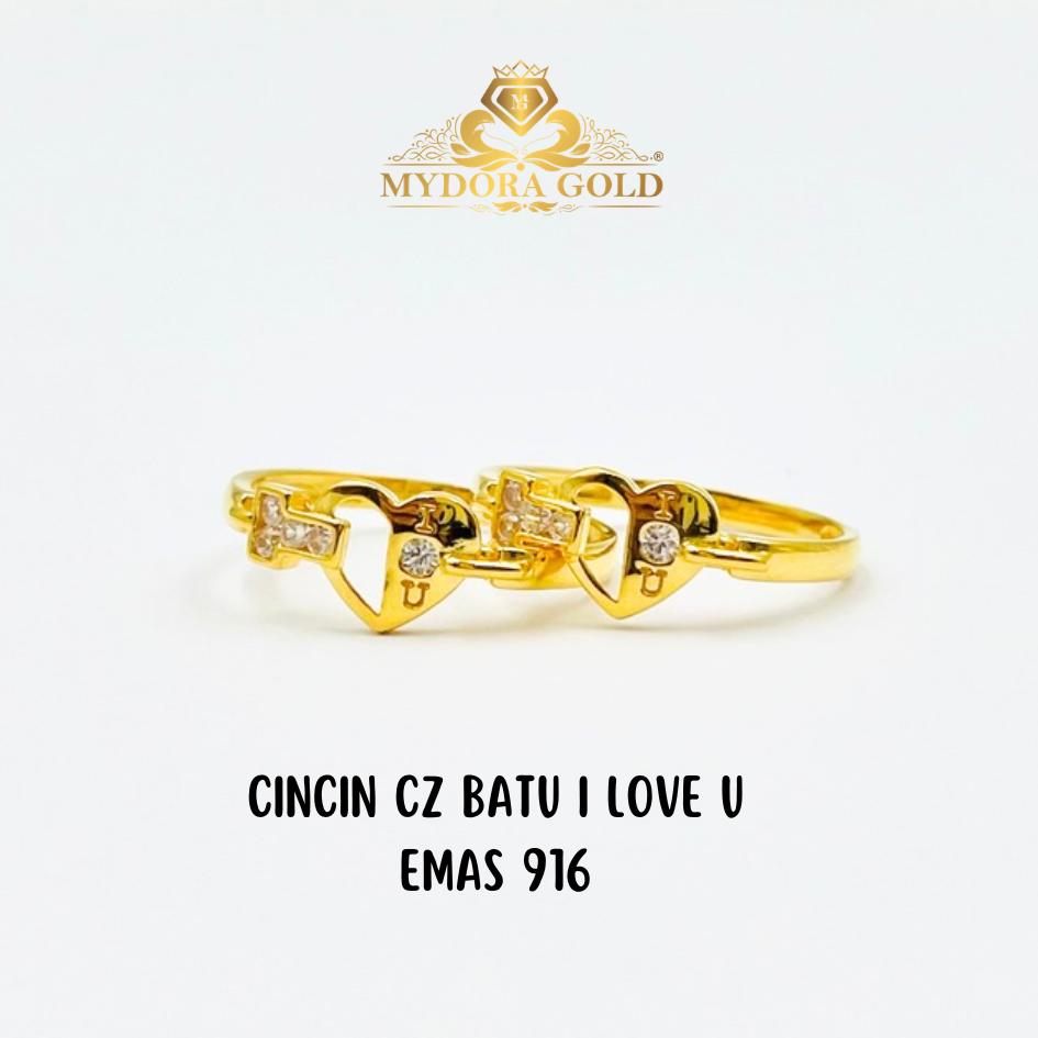 MYDORA Cincin CZ Batu I Love U l EMAS 916/22K