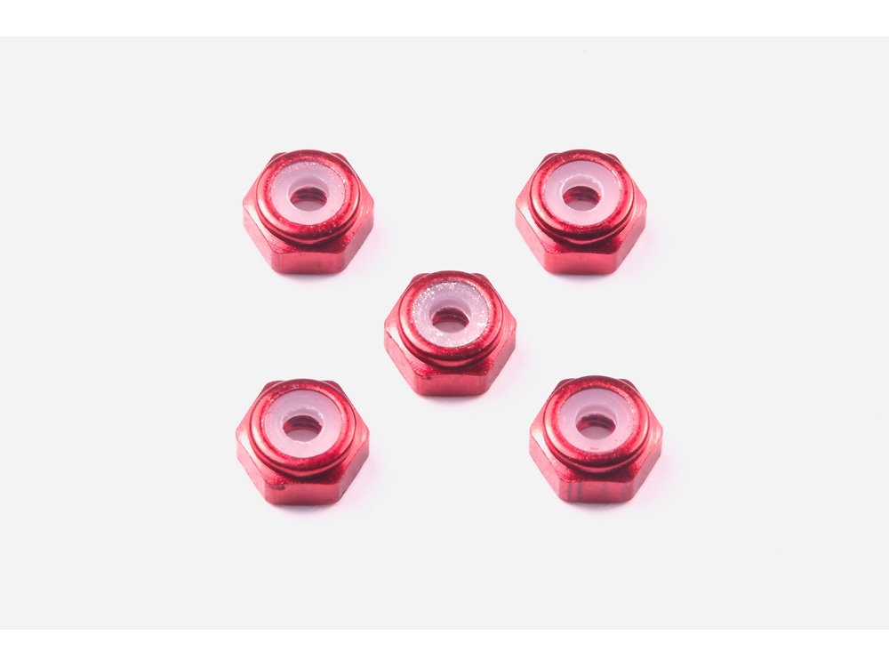 2mm ALUMINUM LOCK NUT (RED, 5PCS.)