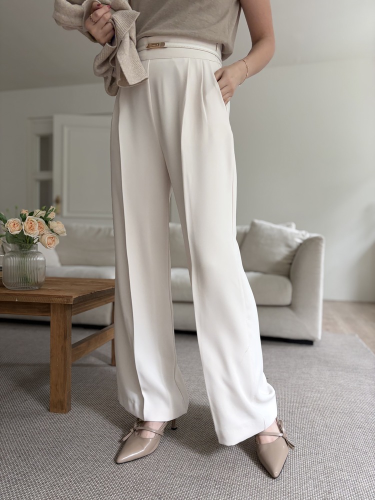 Charlyne Seamless-Front Slacks (Ivory)