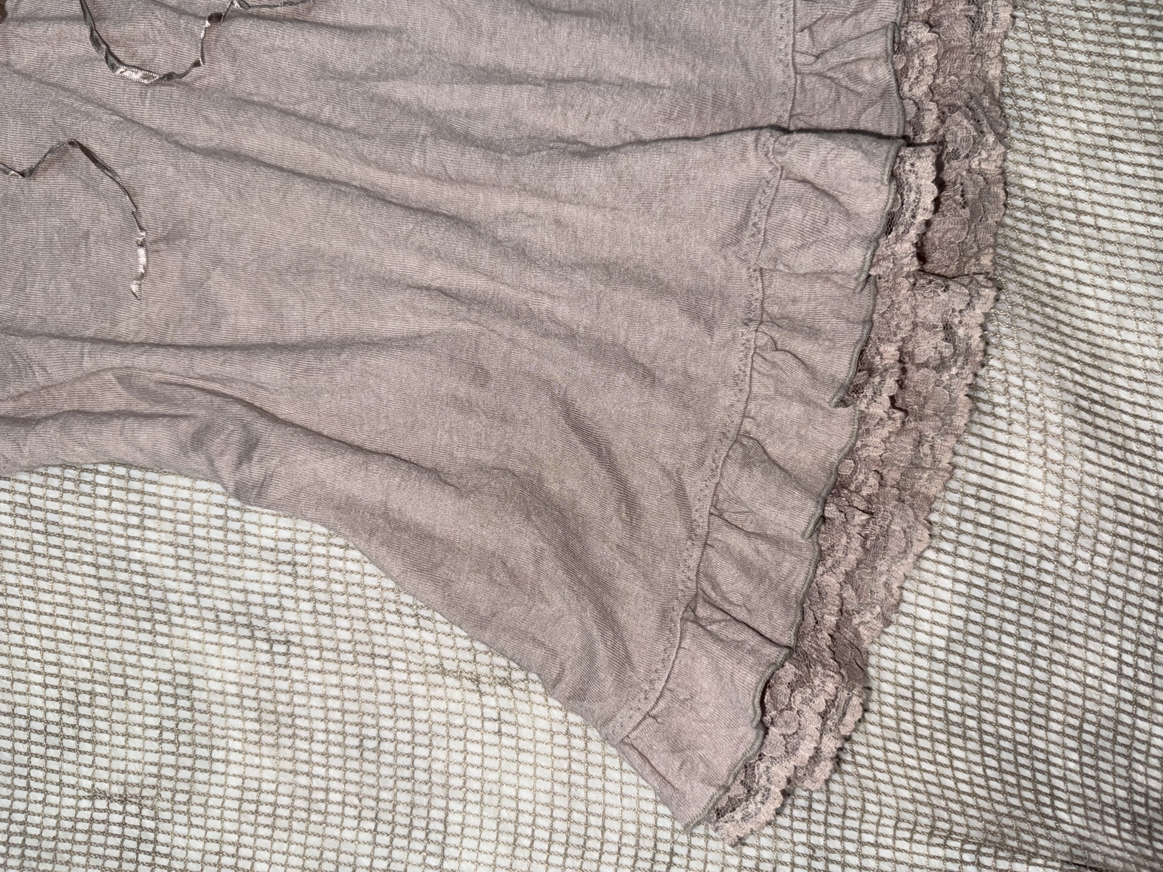 Dusty Rose Flutter Sleeve Ruched Hem Top with Lace
