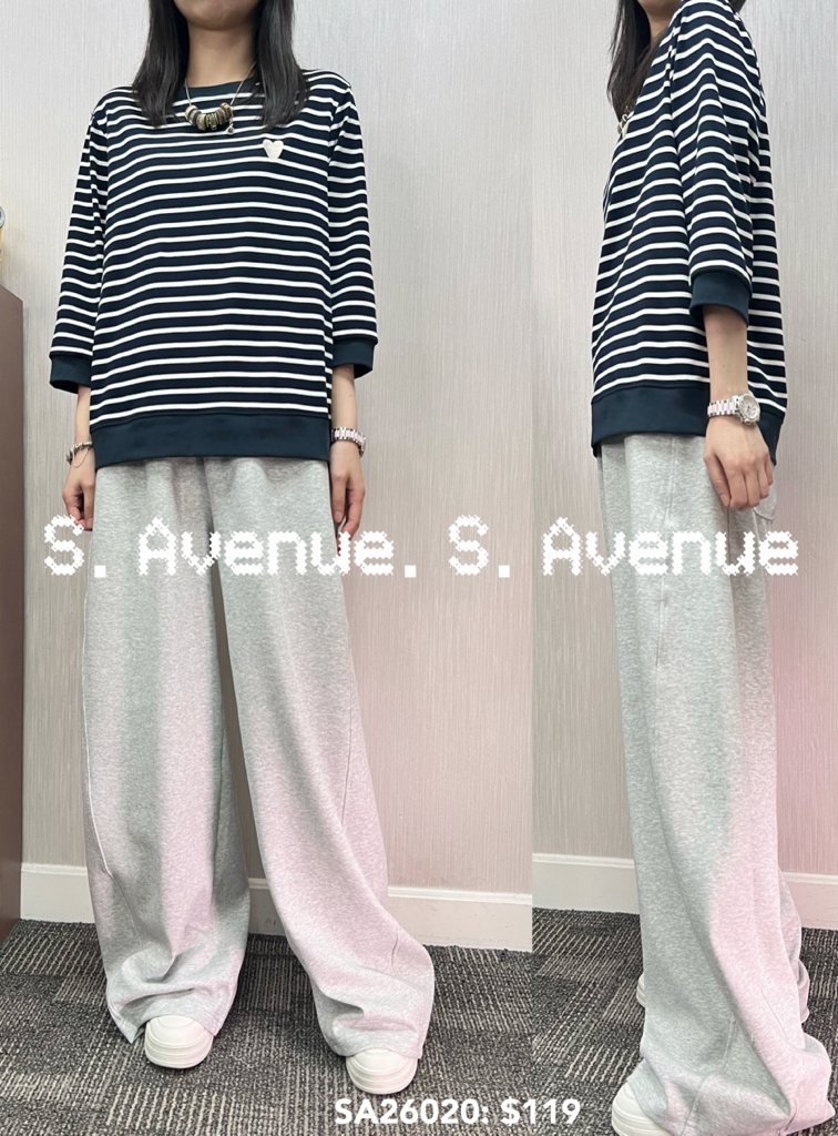 SA26020: 中袖間條繡心心tee