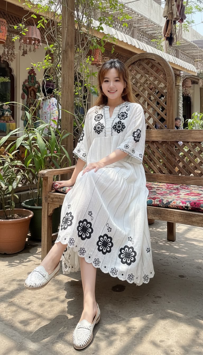 PKT 2638 Soft White With Black Emb Flower OP 50"