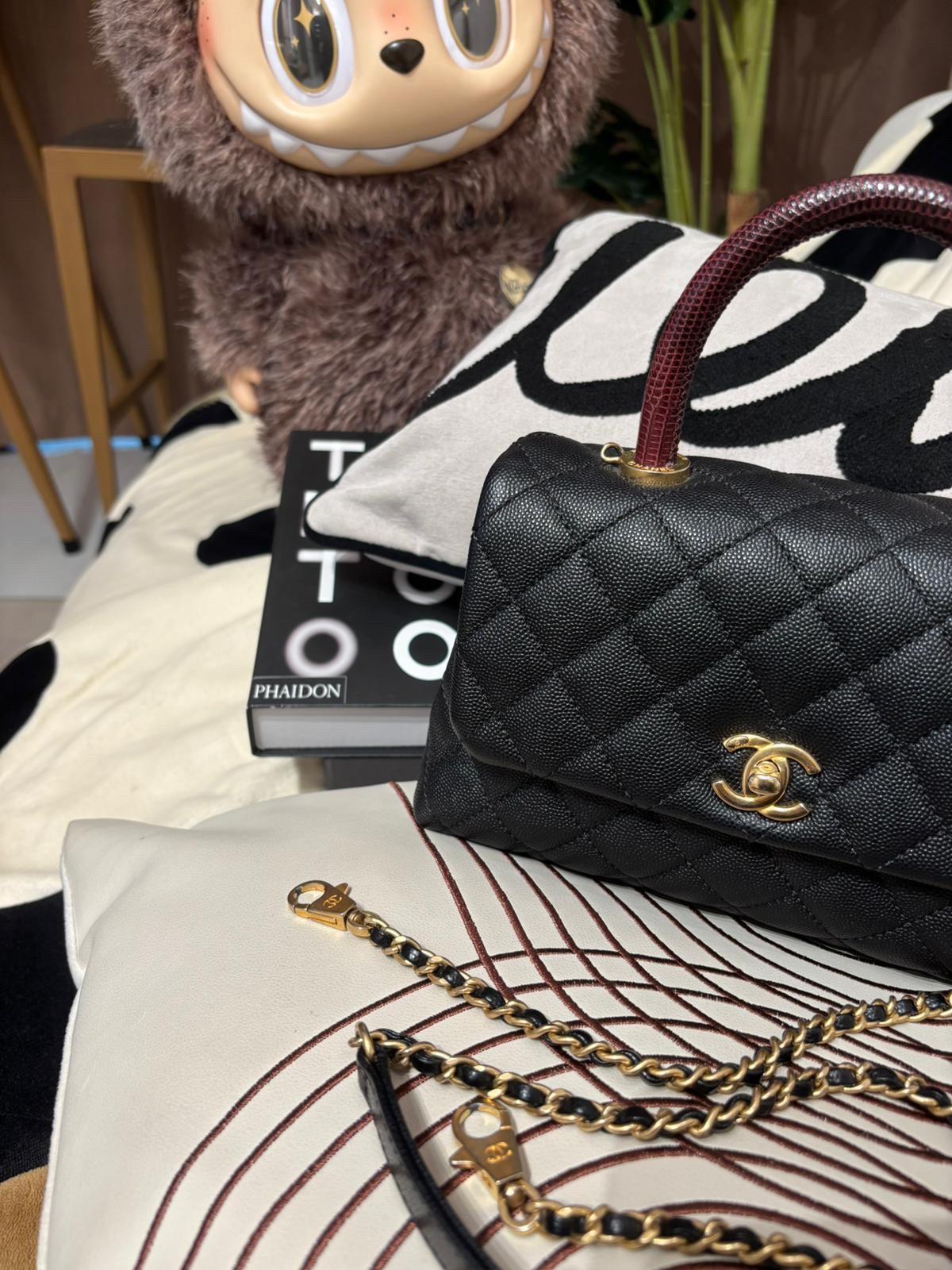 Chanel coco handle small 黑色荔枝牛皮 100%Authentic ,95%new  ✅26 card✅dust bag✅box