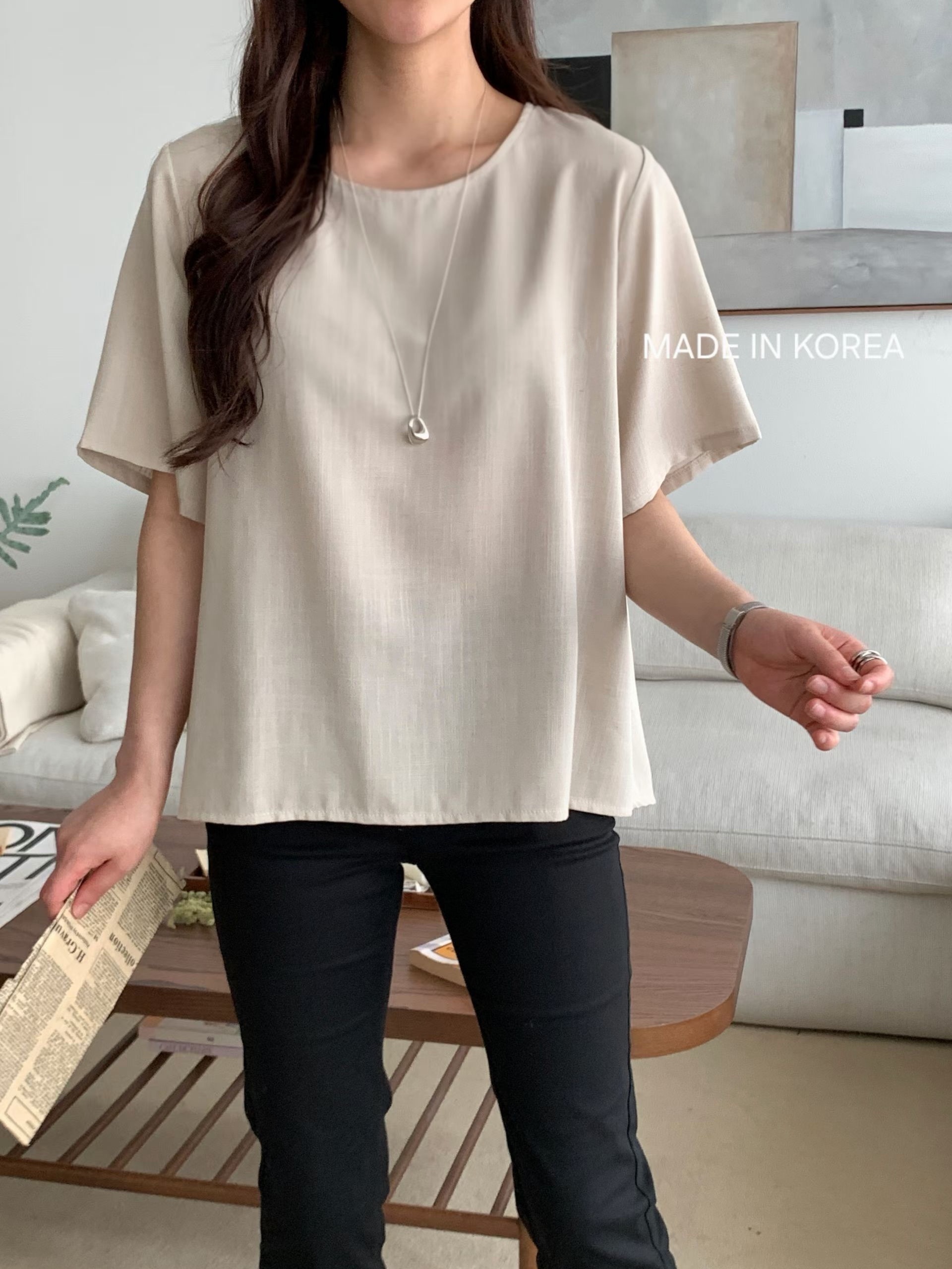 G6454 後皺摺淨色top