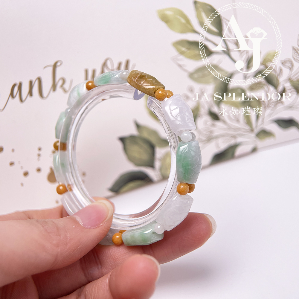 OF-06-J 天然翡翠A玉 - 冰潤三彩長壽吉祥龜貝手串