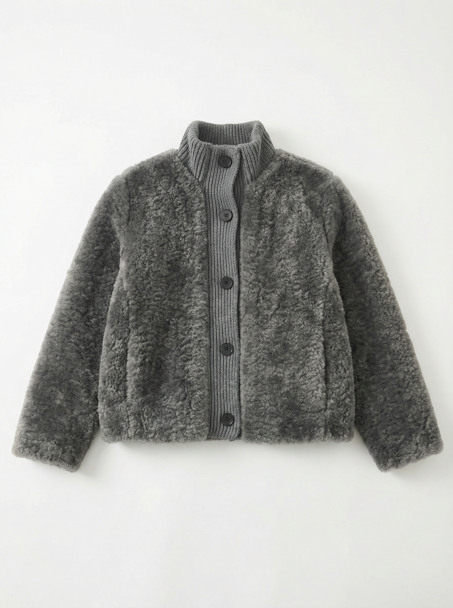 毛絨短版開襟外套 – 羊羔絨大扣子夾克