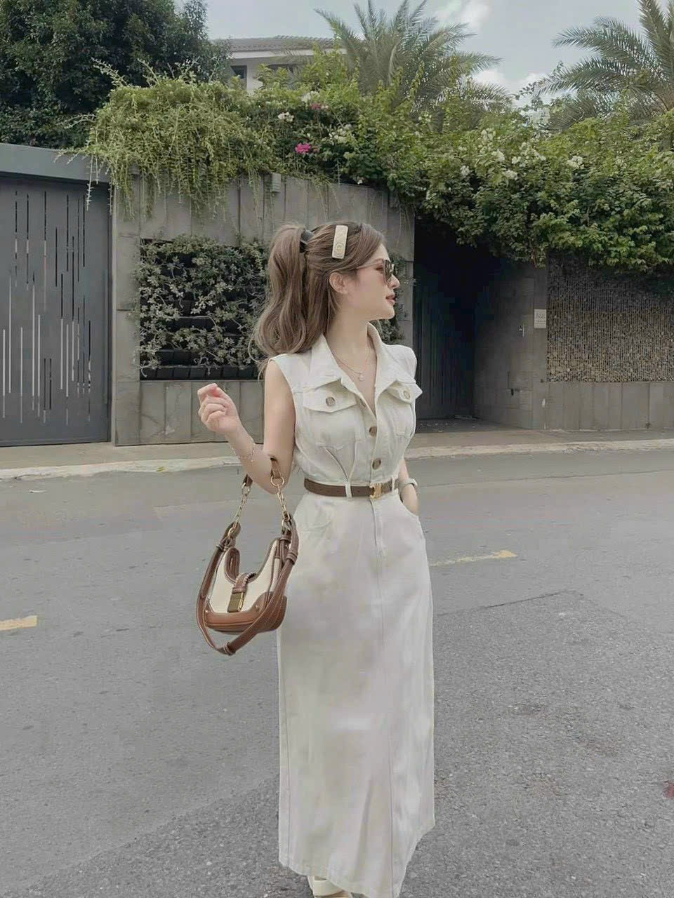 無袖麻布連身裙