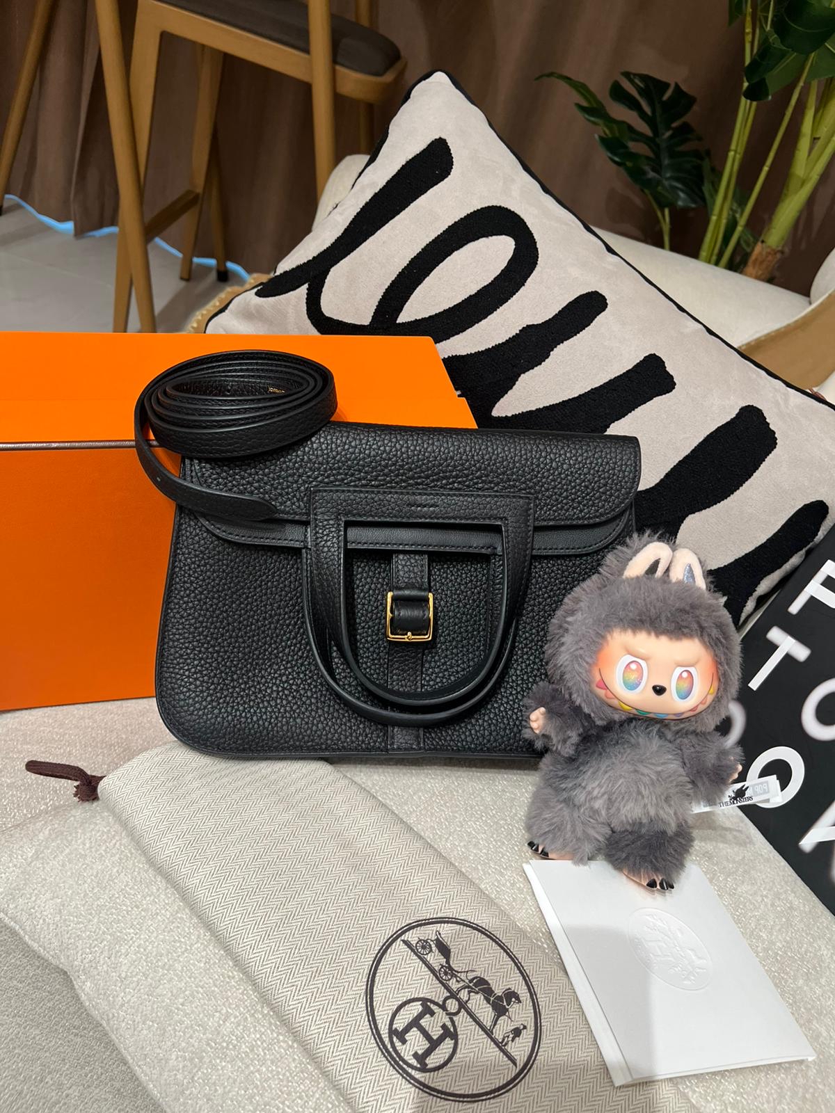 Hermes Halzan 25 STAMP U 黑色金扣 100%Authentic, 98%New ✅收據✅塵袋✅盒