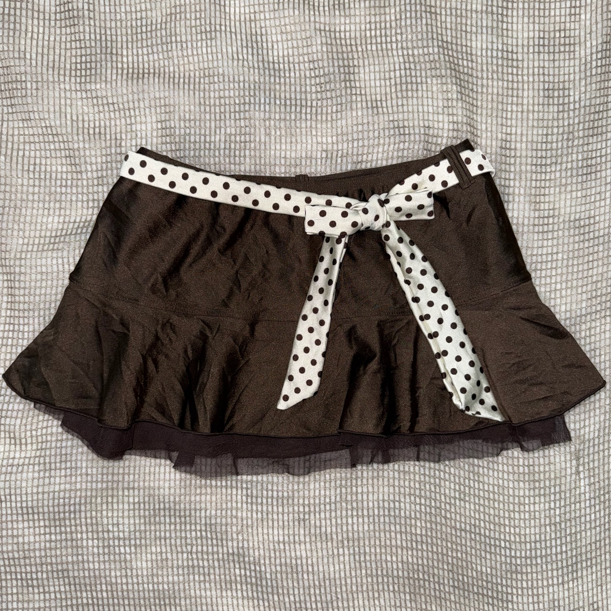Brown Raffle Mini Skirt with Polka Dot Belt