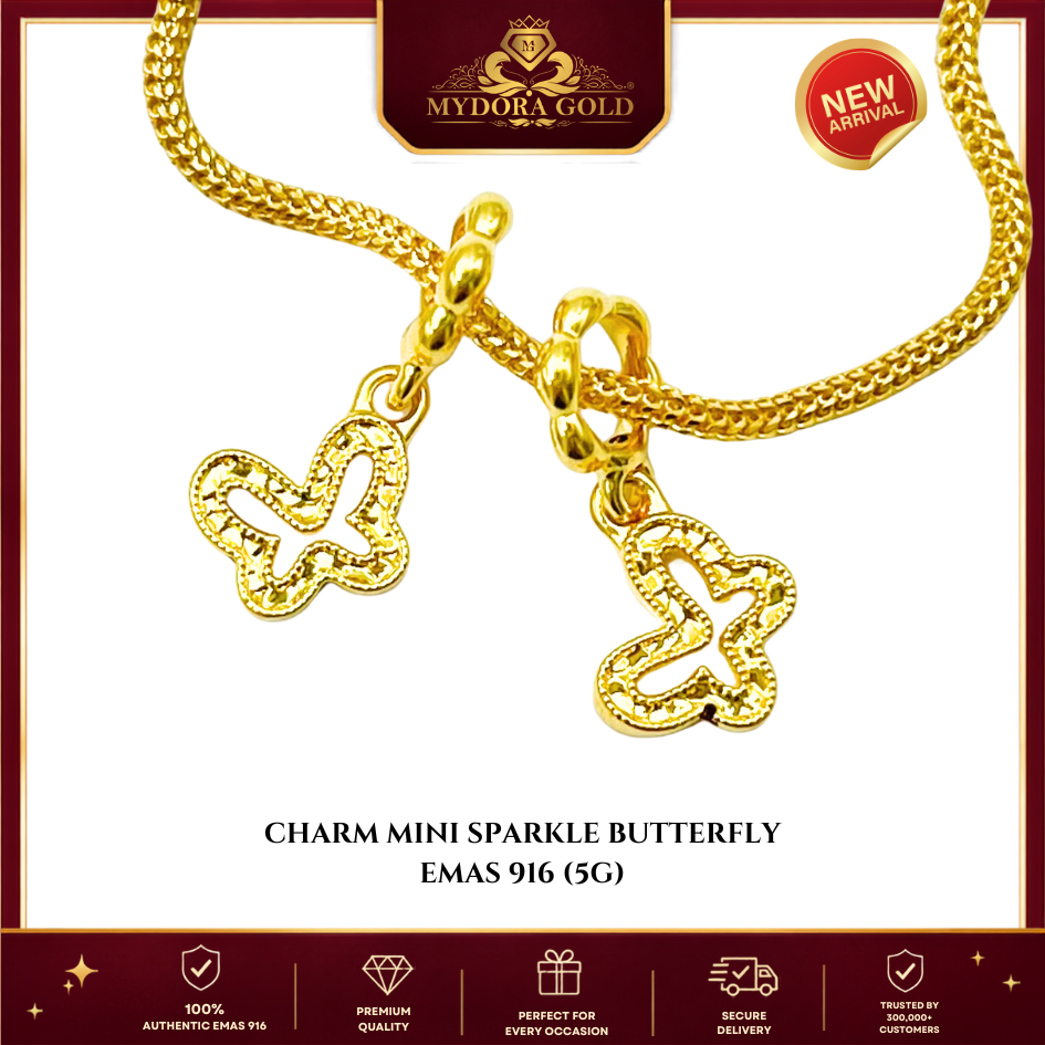 MYDORA Charm Emas 916 Mini Sparkle Butterfly (5G) l EMAS 916/22K