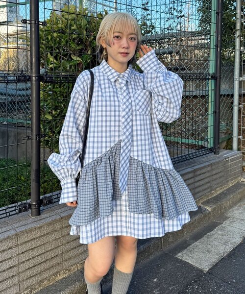 多層束腰襯衫裙【JT041】