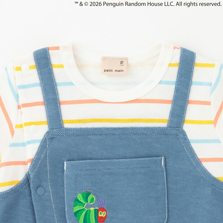 🇯🇵預訂 日本直送🇯🇵Petit Main x 好餓的毛毛蟲系列兩色刺繡條紋吊帶短袖連身服