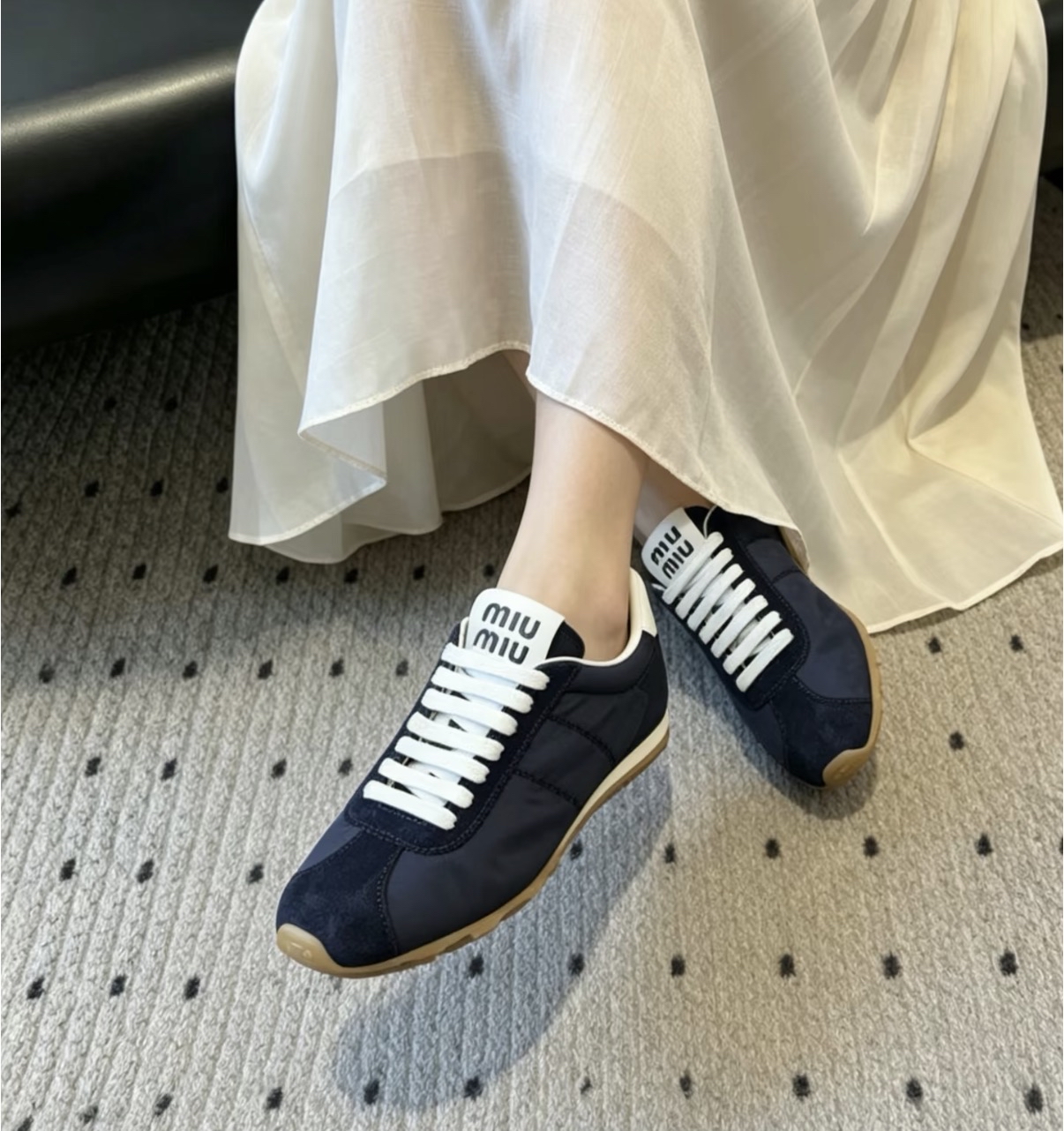 7月1-3日限時優惠💖現貨🍒MIUMIU PLUME Navy sneaker  Size 35/35.5/36.5/37/38