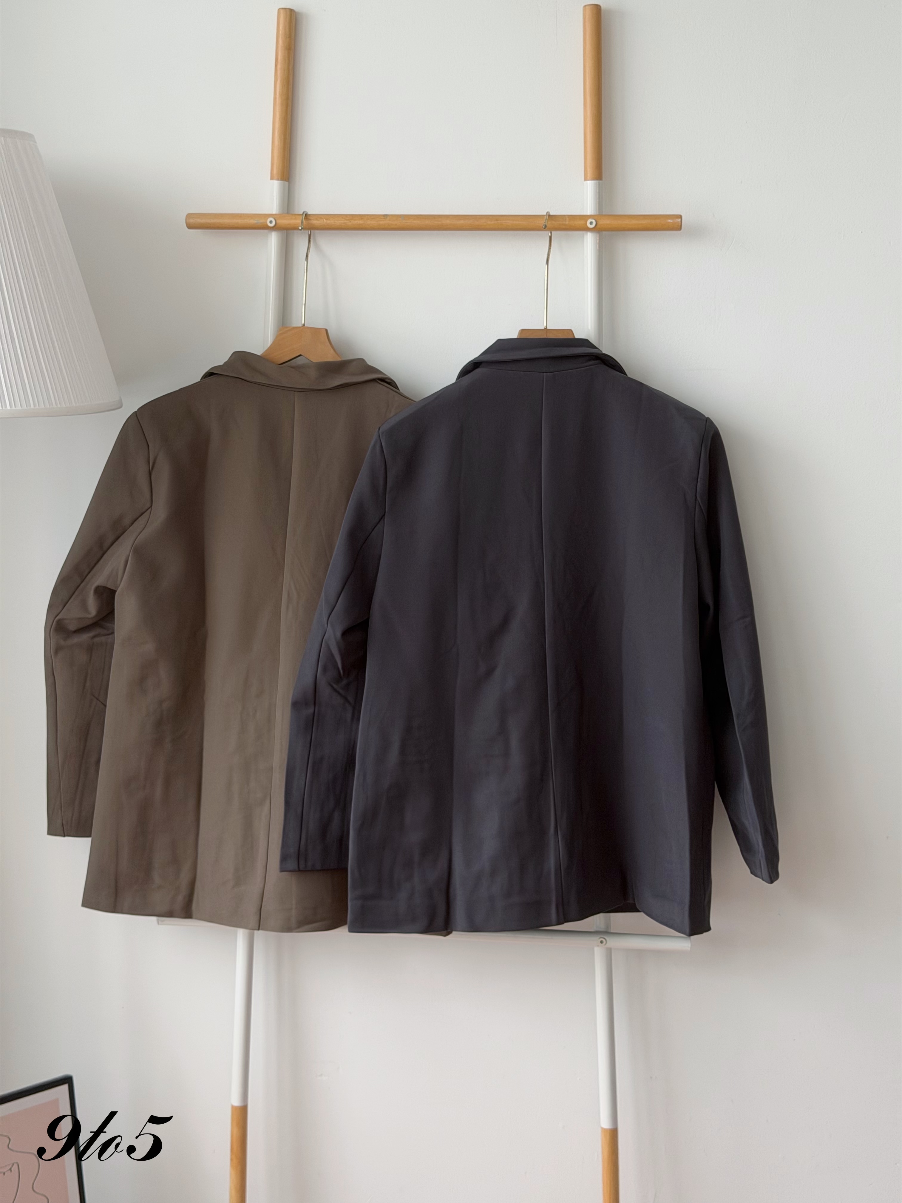 T4501 Long Sleeve Oversized Blazer - Brown & Grey