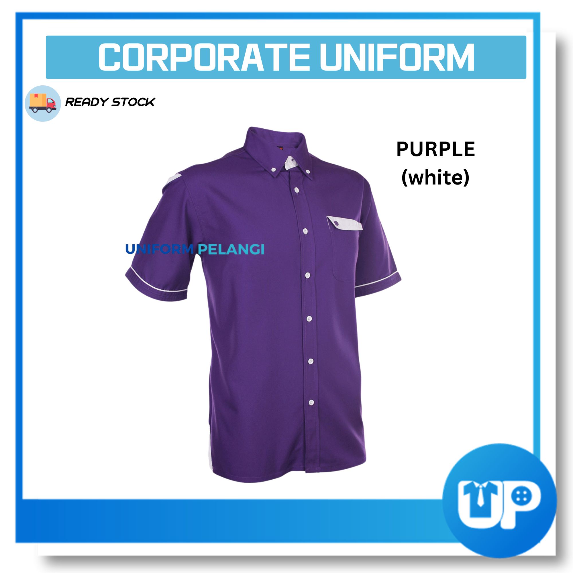 F128 Unisex F1 Corporate Uniform / BAJU KORPORAT / PV BUTTON-DOWN COLLAR SHORT SLEEVE (F128)