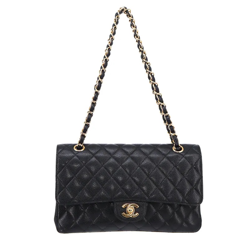 Chanel Matelasse Coco Mark Caviar Double Flap Chain Shoulder Bag