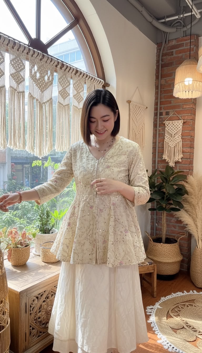 2513 Champagne Full Emb. 2 Way Jacket / Top