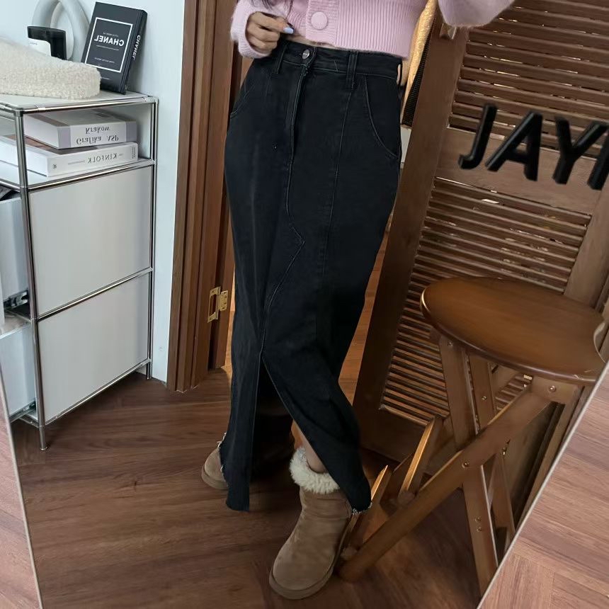 前骨開叉牛仔裙