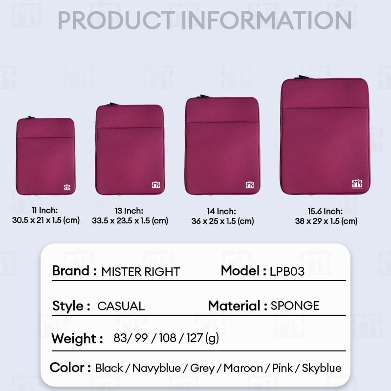 11 - 15.6 ( 3 IN1 ) Inch Mister Right Advance Sponge Laptop Sleeve