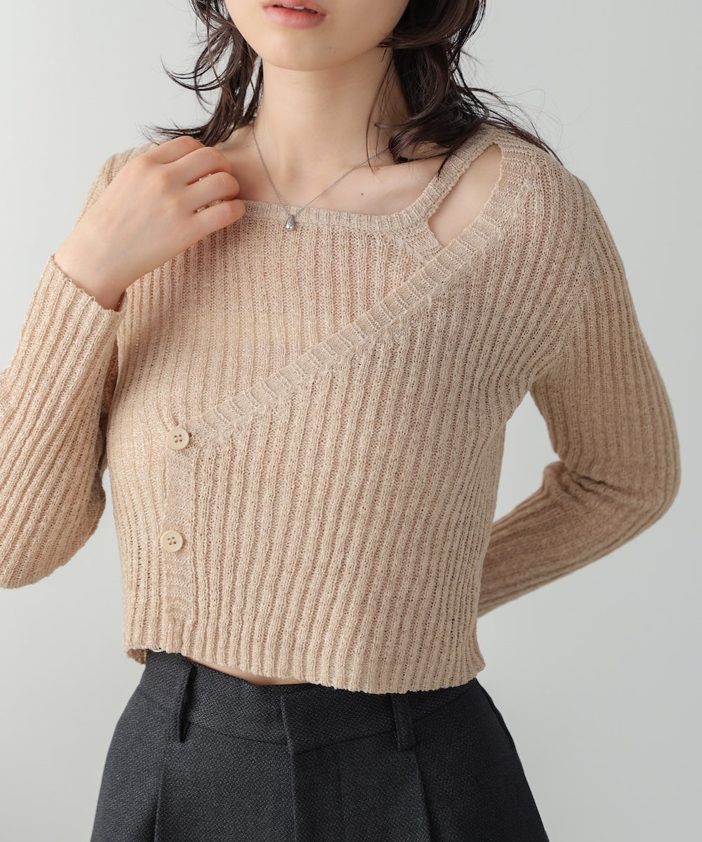 <JP>一件穿出層次感～ Layered Button Knit Top* 3色入 <預購>