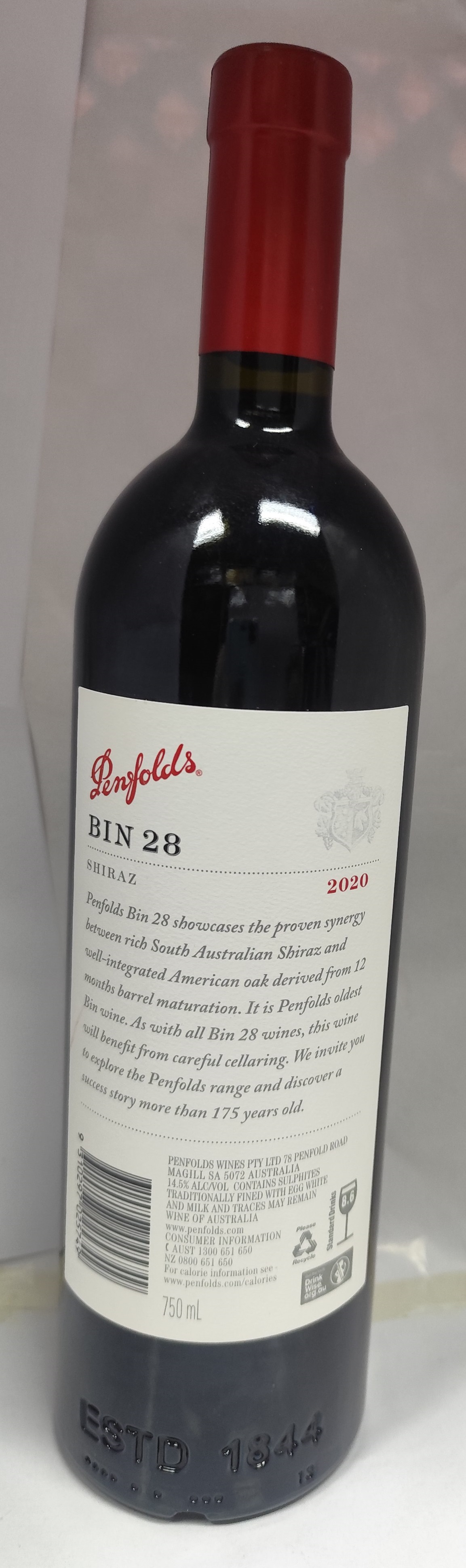 奔富紅葡萄酒 28  2020 750 ML  /  BIN 28 SHIRAZ 2020 750 ML FG00037