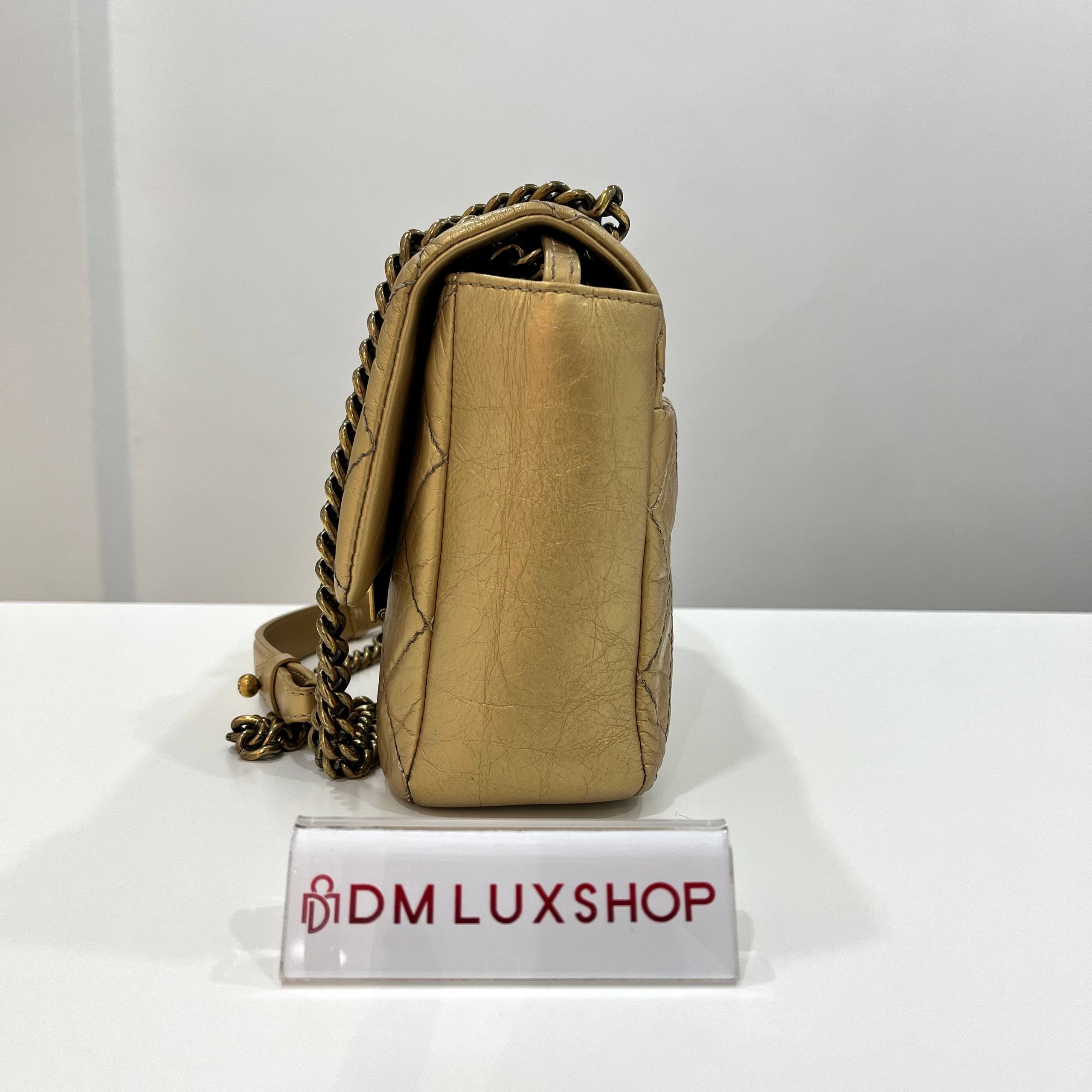 Chanel Champagne Metallic Aged Calfskin Quilted CC Flap Bag GHW (Serial 17 Y: 2013)