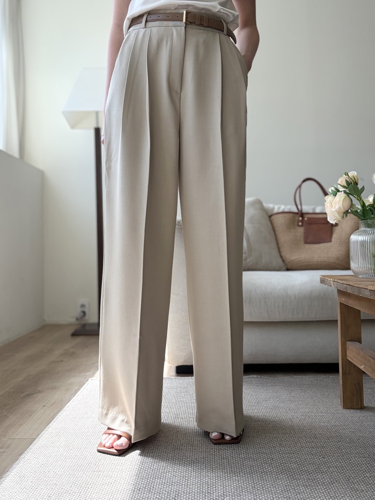 Timeless Pleated Flow Pants (Beige)