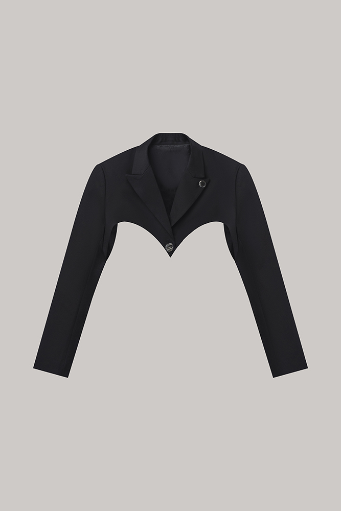 Black Sculpted Hem Cropped Blazer