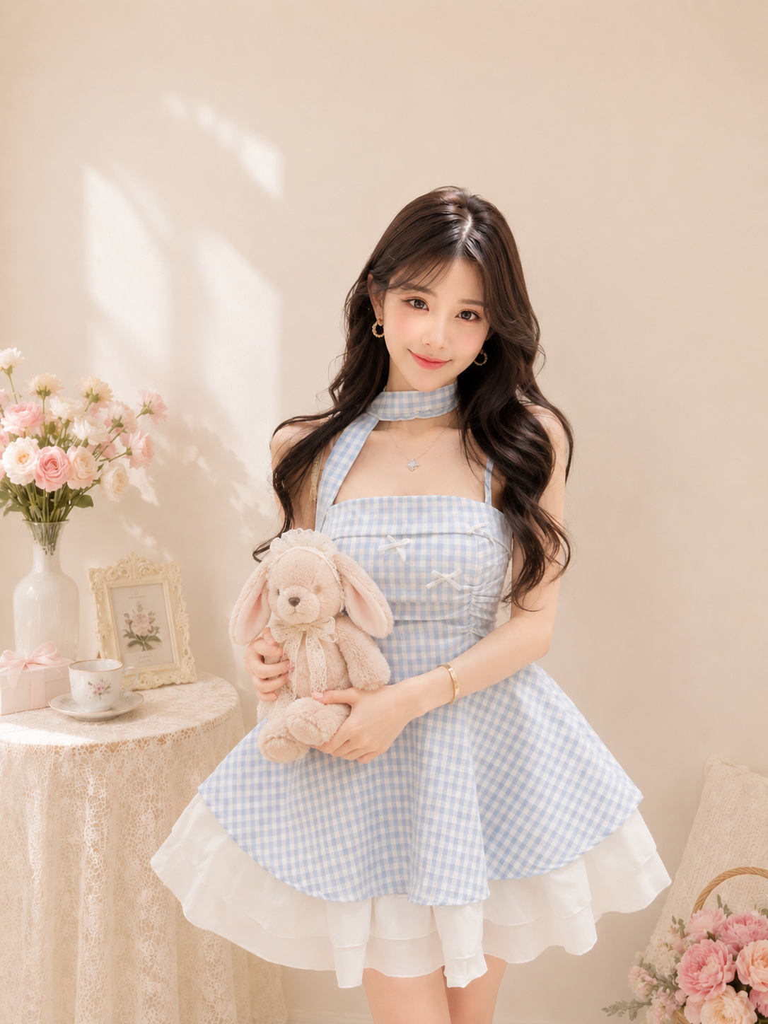 A031149 Sweet Bow Gingham Tiered Mini Dress