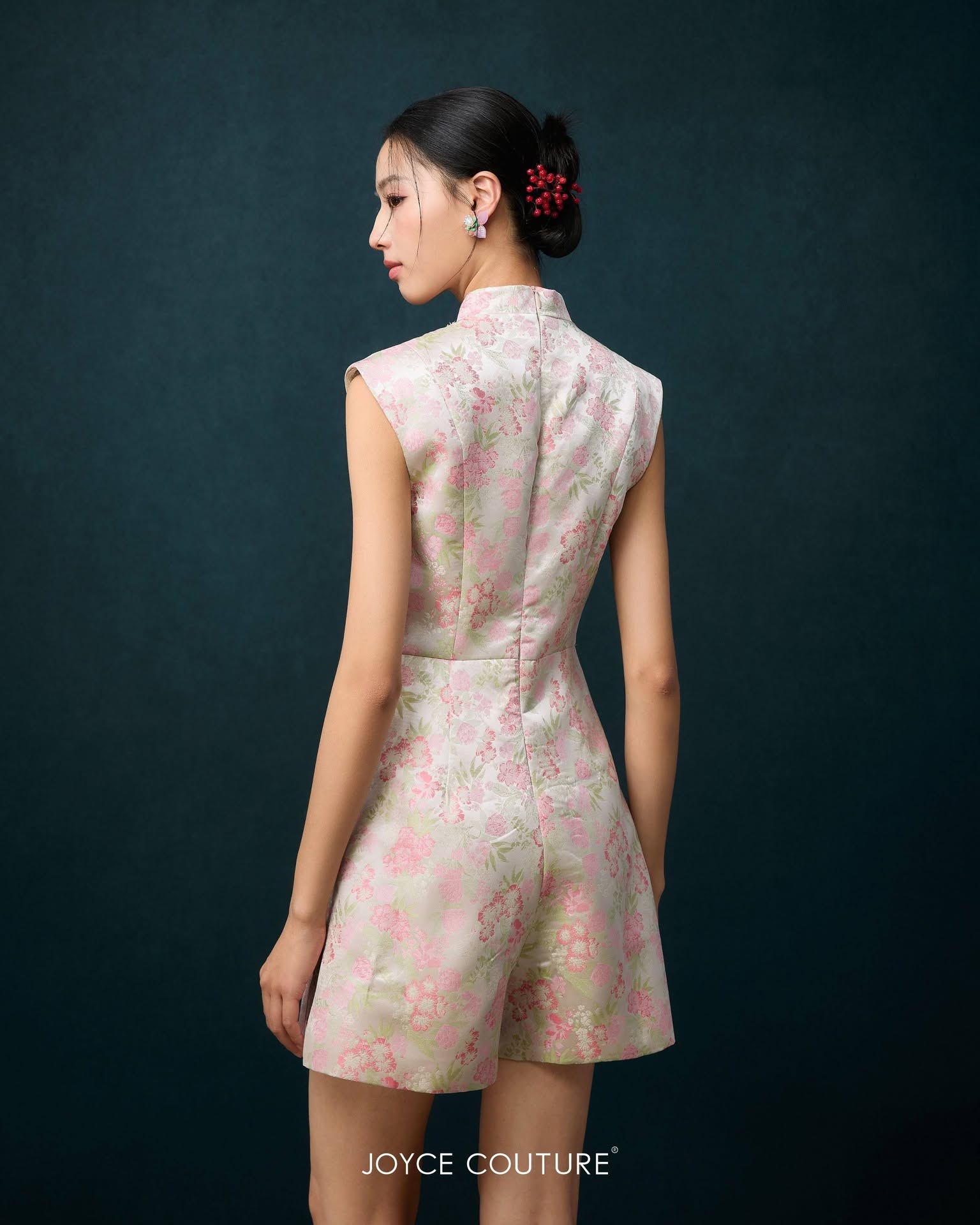 玻璃珠饰旗袍连身裤 D0355