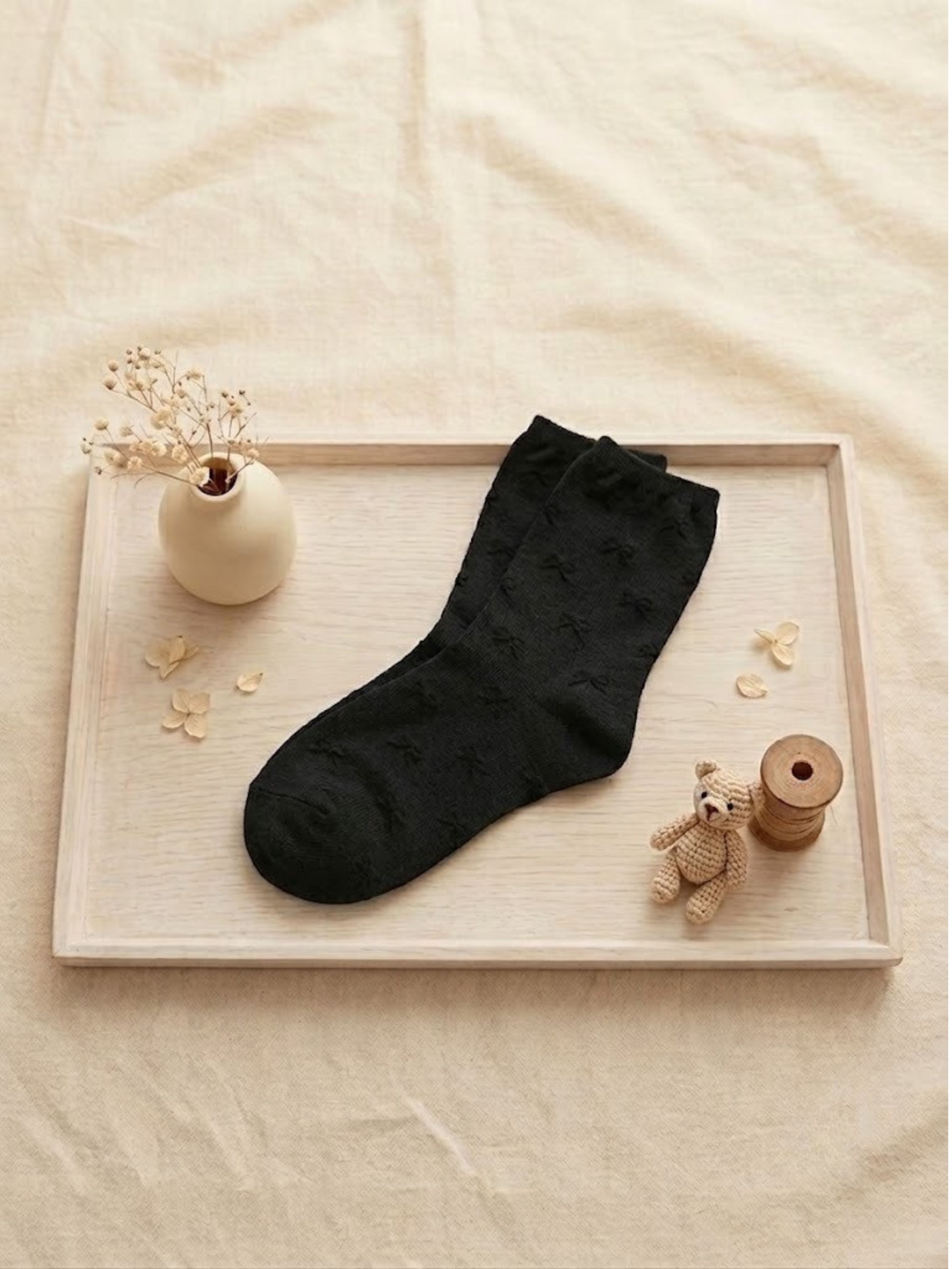 Korean Ribbon Knit Women's High Crew Socks