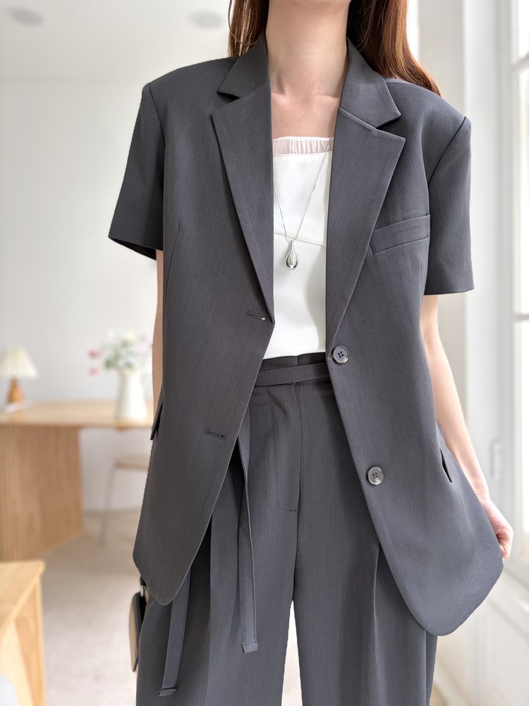 Aveline Belted Straight Slacks (Charcoal)