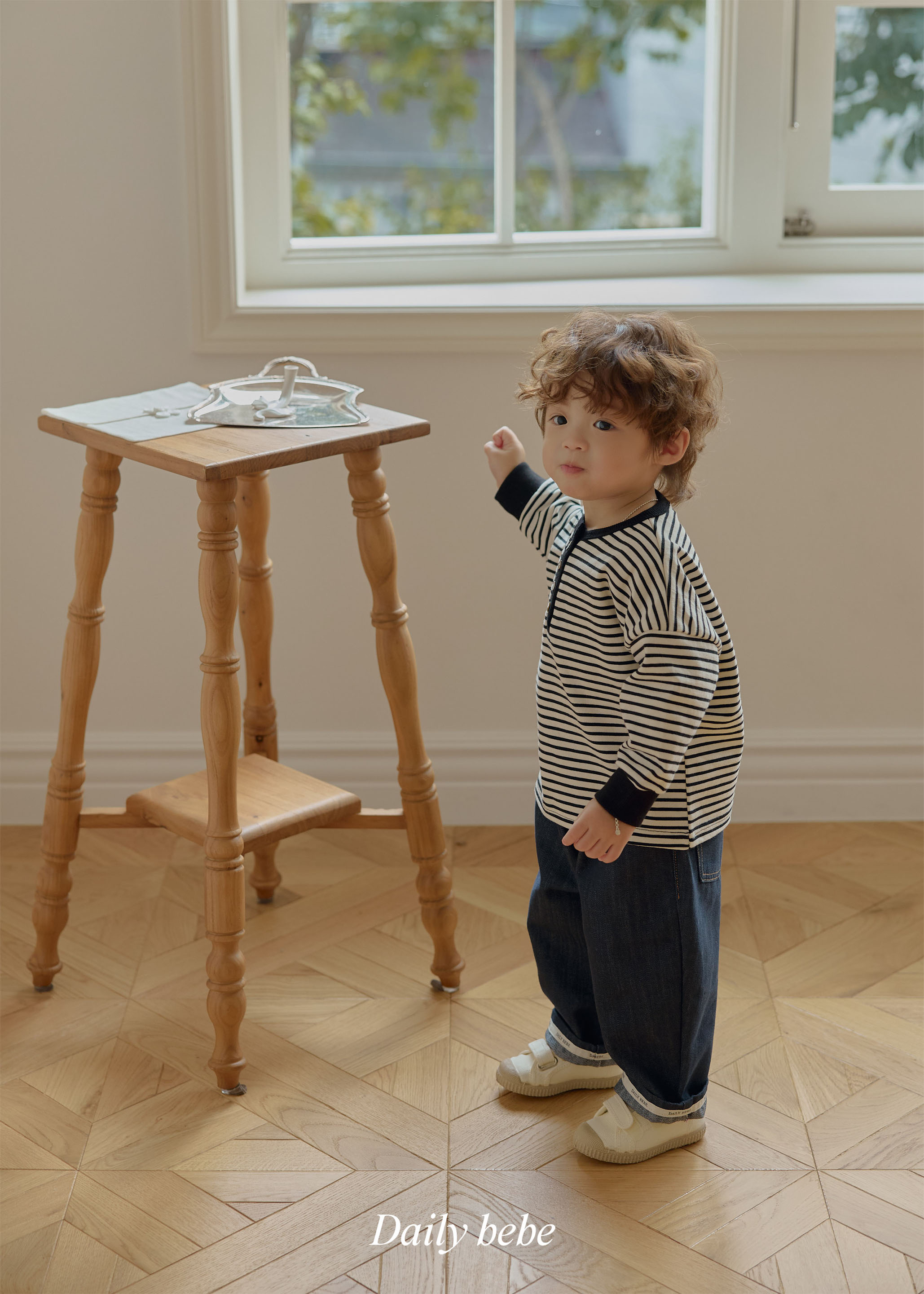 Dailybebe | Striped Henley Neck Tee