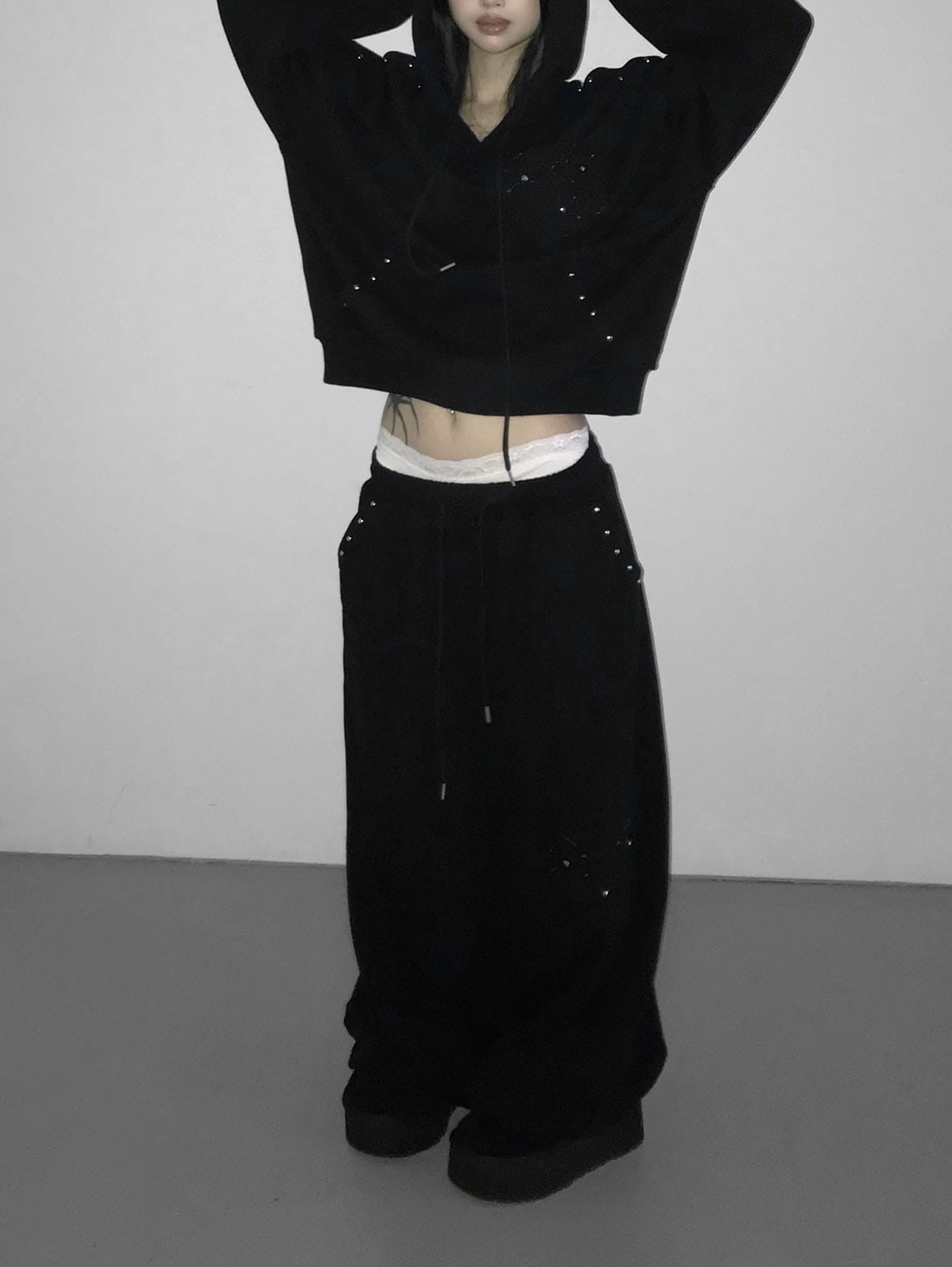 Studded Cross Patch Oversized Hoodie