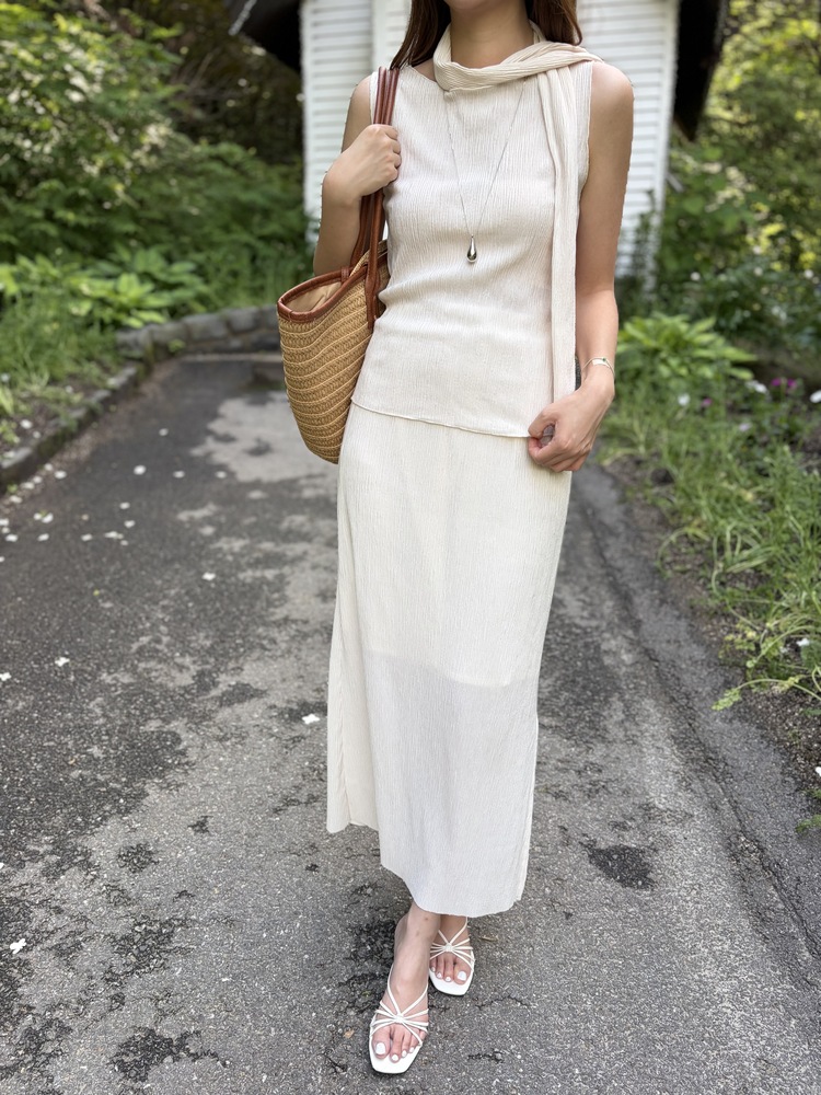 Summer Pleated Scarf Set (Ivory)